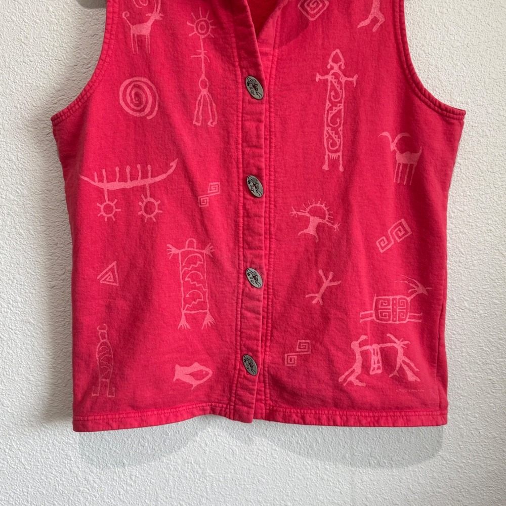 VTG Bfofo Designs Canada Vest Size M Red Cotton Button-Up Aztec Southwest‎ Print - Picture 5 of 12